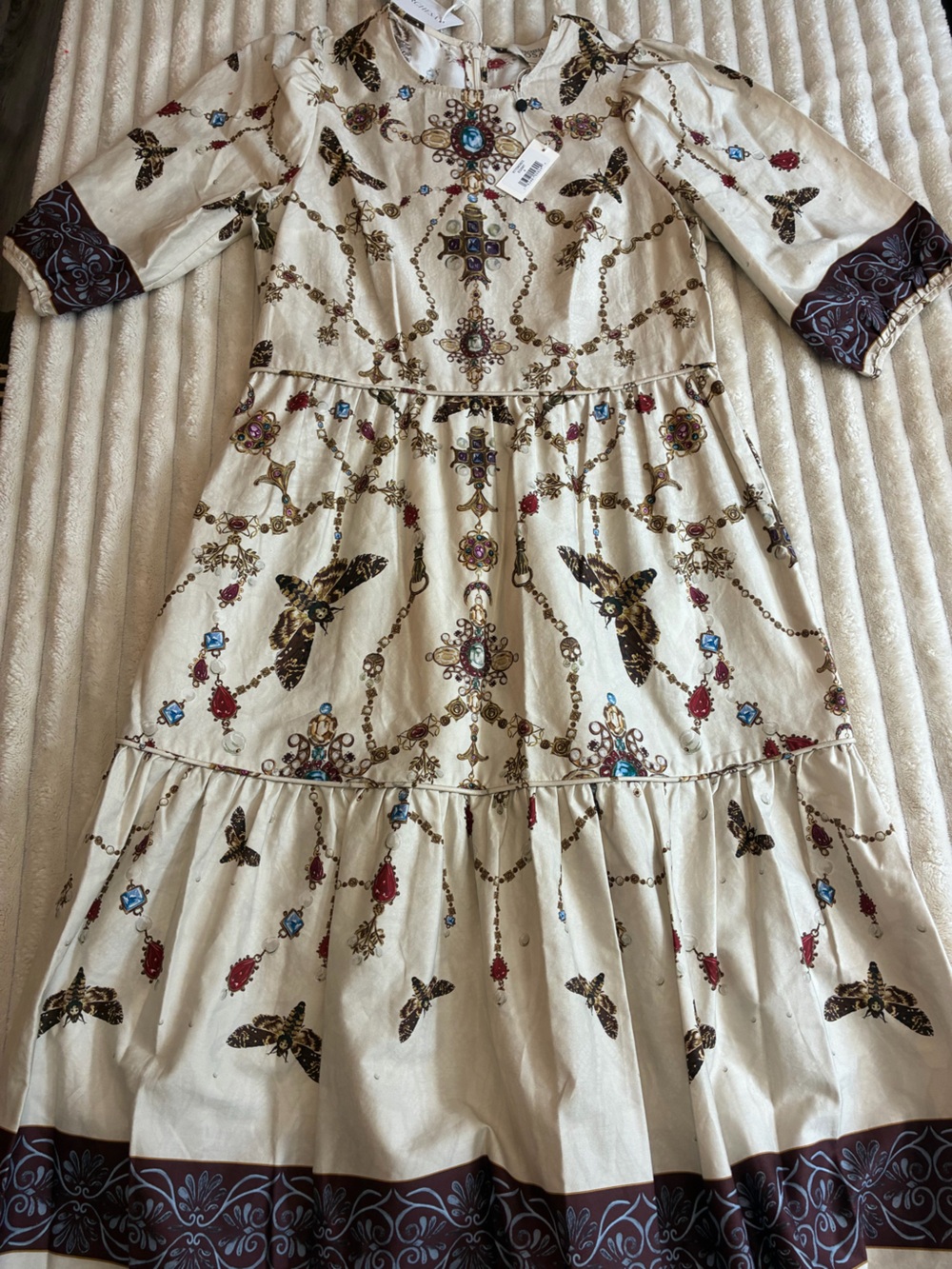 NWT Marchesa Rosa Printed Poplin Midi Dress Gunmetal Multi Size 4